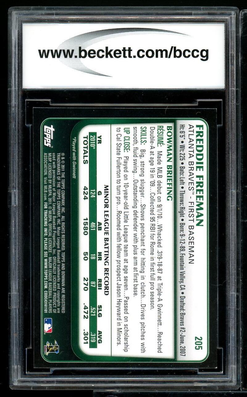 2011 Bowman Gold #205 Freddie Freeman Rookie Card BGS BCCG 10 Mint+ Image 2