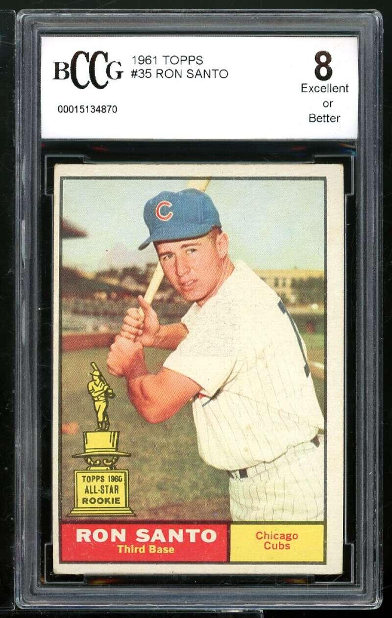 1961 Topps #35 Ron Santo Rookie Card BGS BCCG 8 Excellent+ Image 1