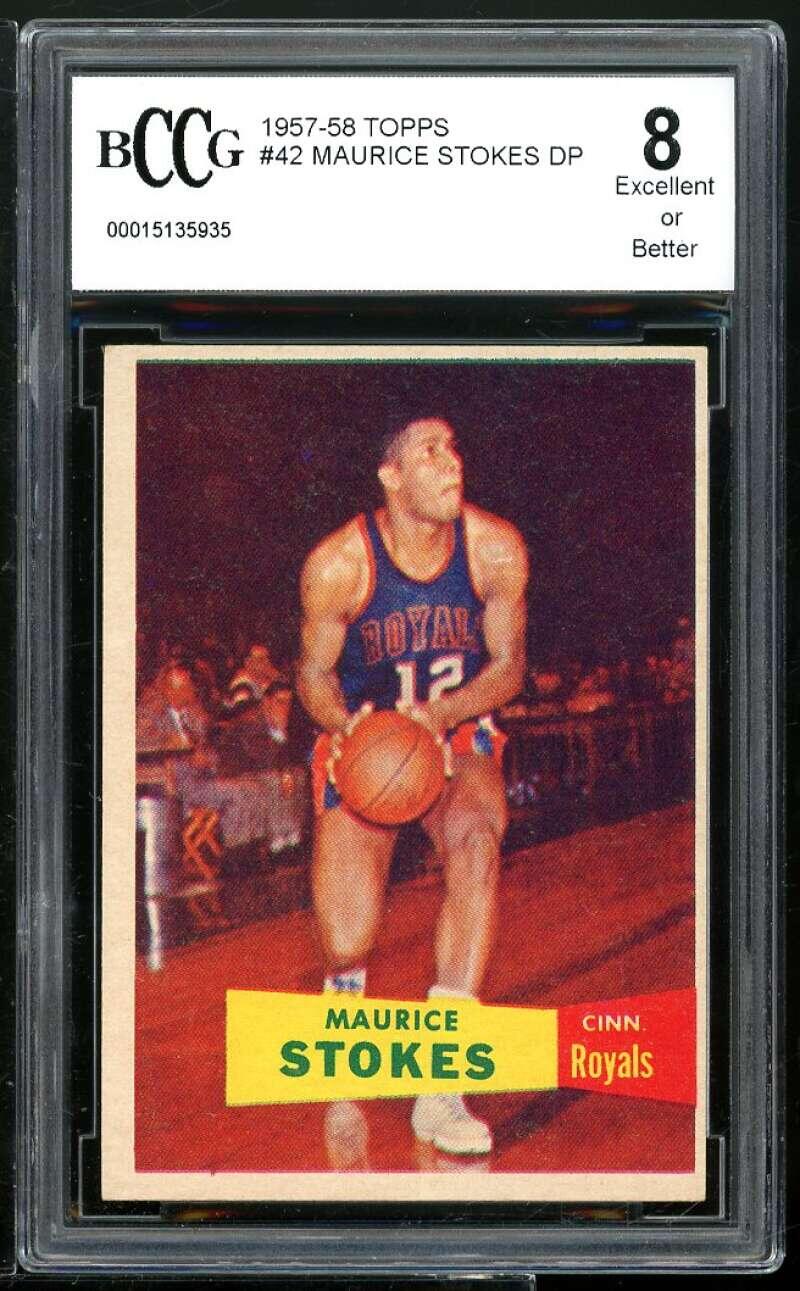 1957-58 Topps #42 Maurice Stokes Rookie Card BGS BCCG 8 Excellent+ Image 1