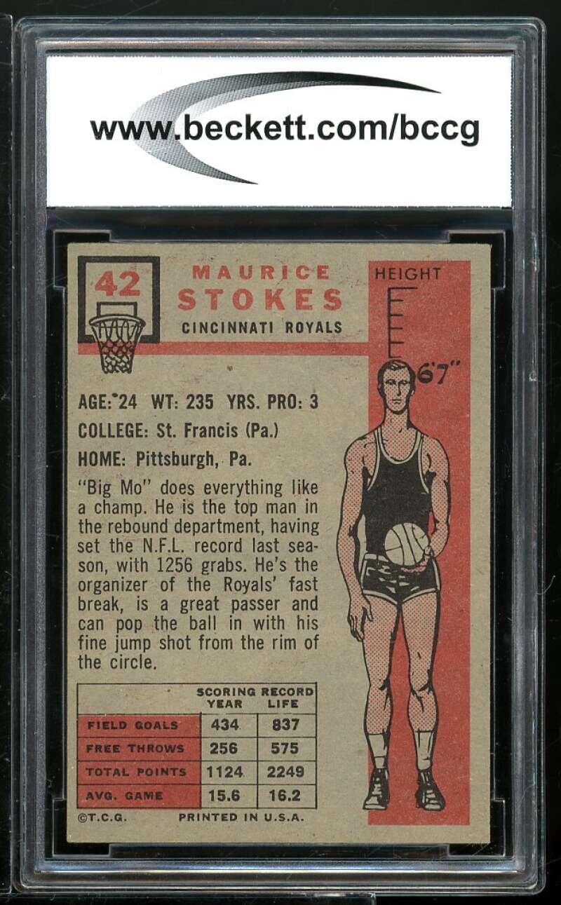 1957-58 Topps #42 Maurice Stokes Rookie Card BGS BCCG 8 Excellent+ Image 2