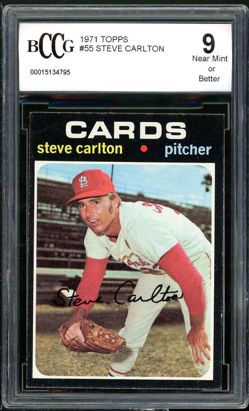 1971 Topps #55 Steve Carlton Card BGS BCCG 9 Near Mint+ Image 1