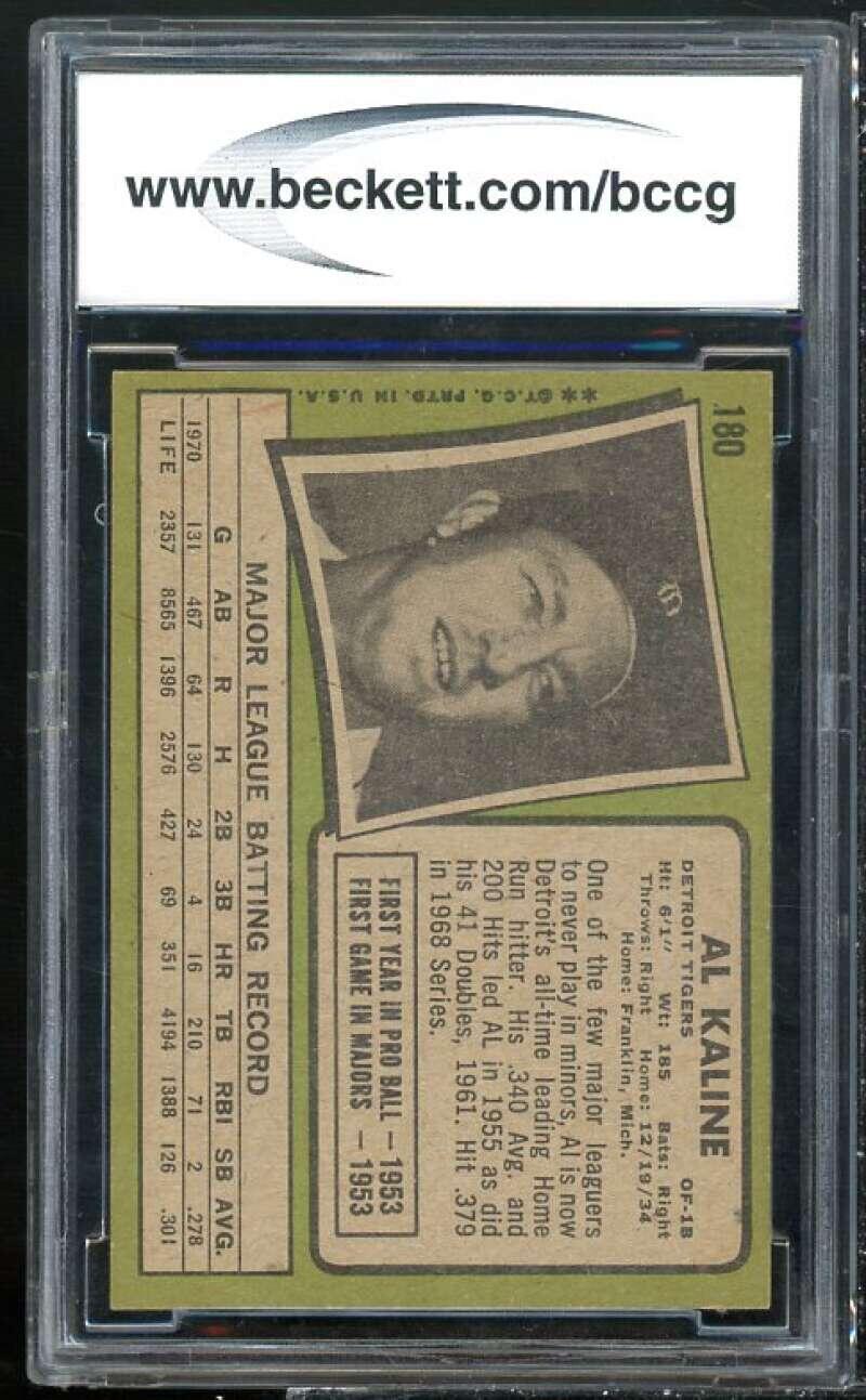 1971 Topps #180 Al Kaline Card BGS BCCG 9 Near Mint+ Image 2