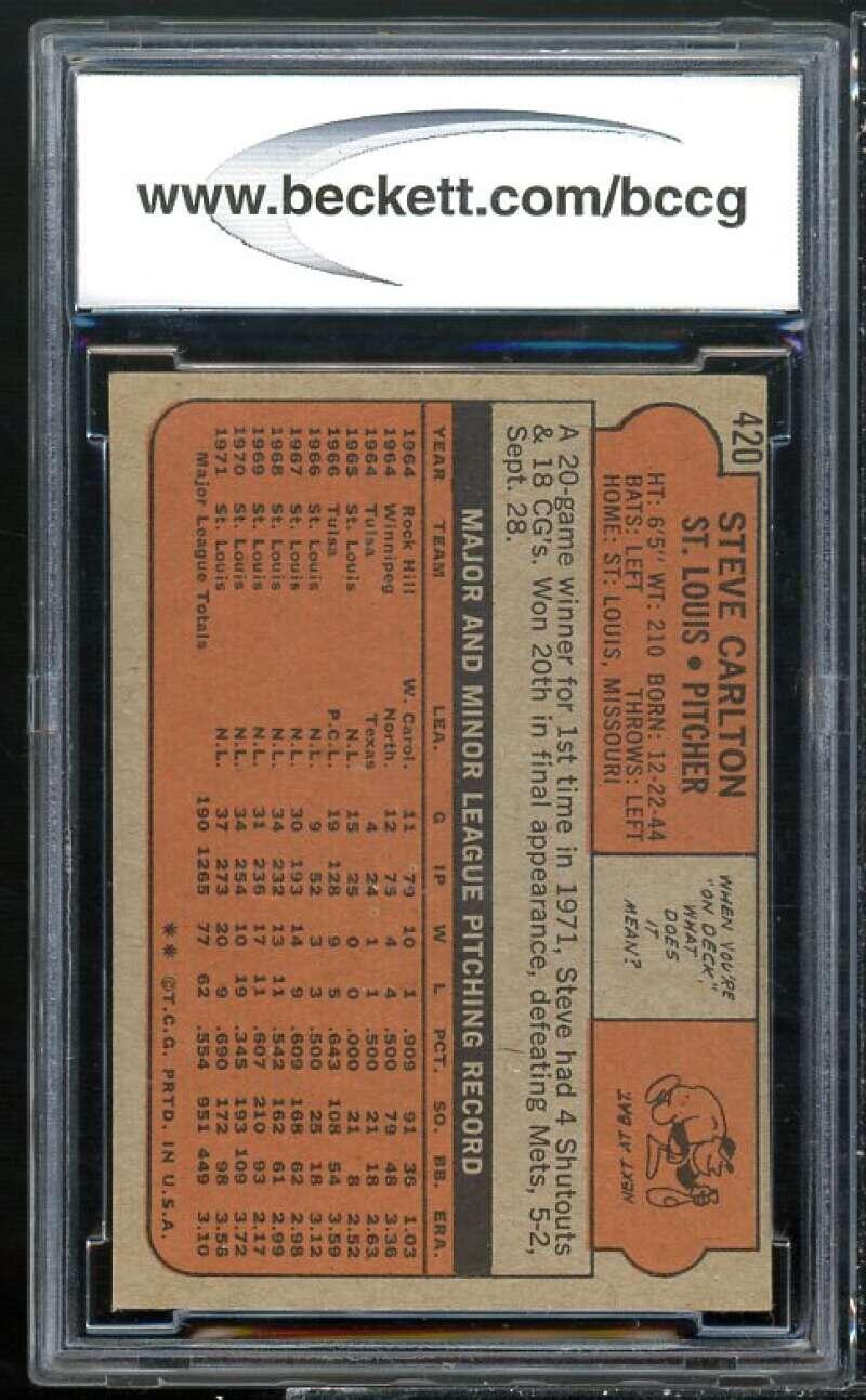1972 Topps #420 Steve Carlton Card BGS BCCG 8 Excellent+ Image 2