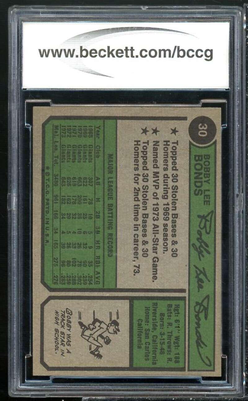1974 Topps #30 Bobby Bonds Card BGS BCCG 10 Mint+ Image 2