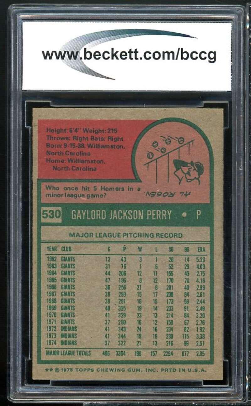 1975 Topps #530 Gaylord Perry Card BGS BCCG 9 Near Mint+ Image 2