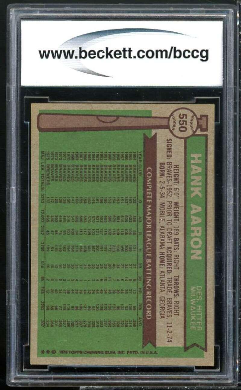1976 Topps #550 Hank Aaron Card BGS BCCG 9 Near Mint+ Image 2