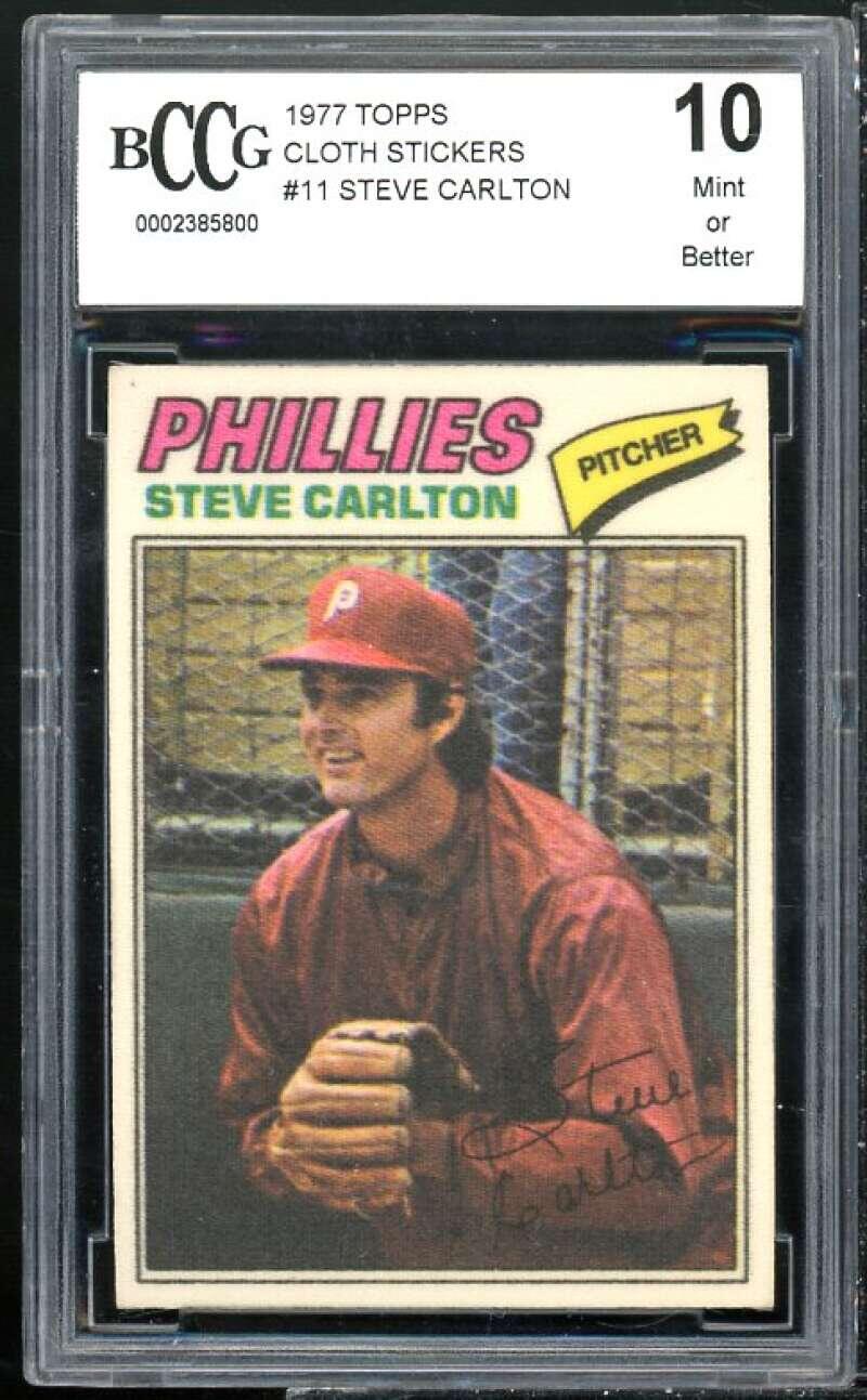 1977 Topps Cloth Stickers #11 Steve Carlton Card BGS BCCG 10 MINT+ Image 1