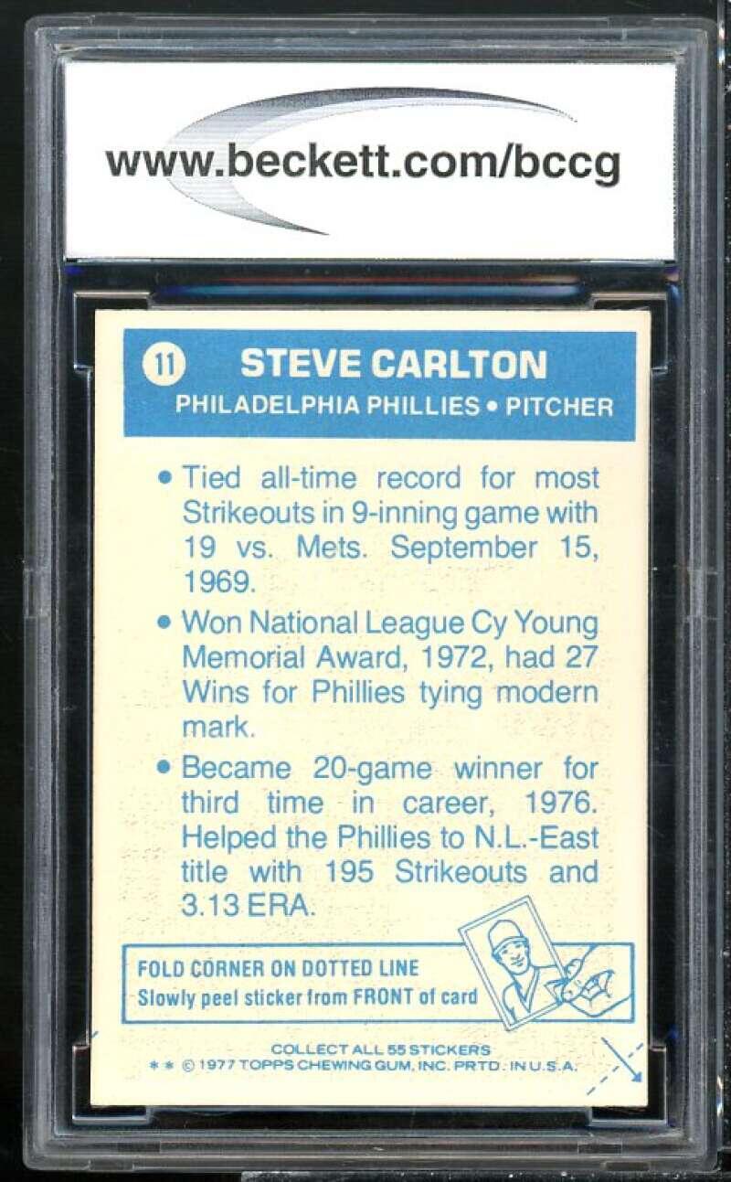 1977 Topps Cloth Stickers #11 Steve Carlton Card BGS BCCG 10 MINT+ Image 2