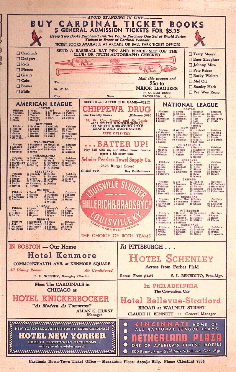 1941 Cardinals vs Pirates Baseball Score Card Image 3