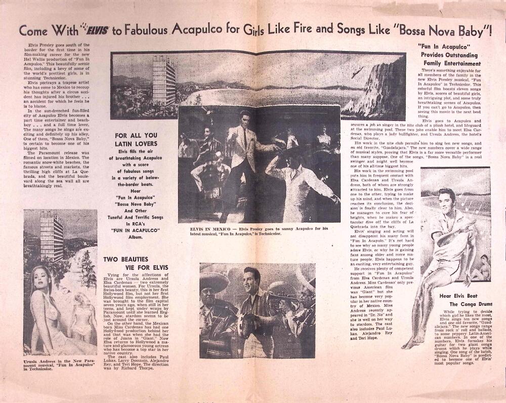 Elvis Presley Extra Fun Times In Acapulco Program Tabloid Image 2