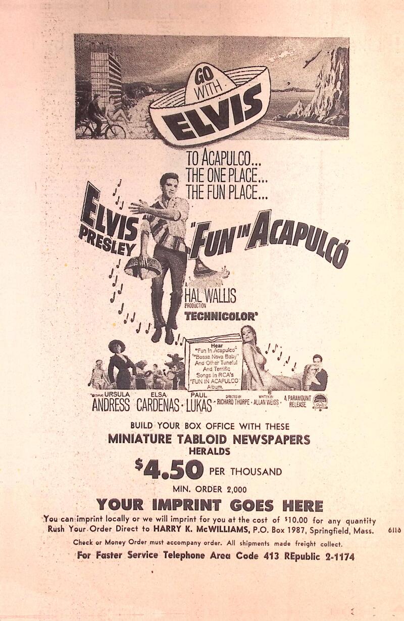 Elvis Presley Extra Fun Times In Acapulco Program Tabloid Image 3