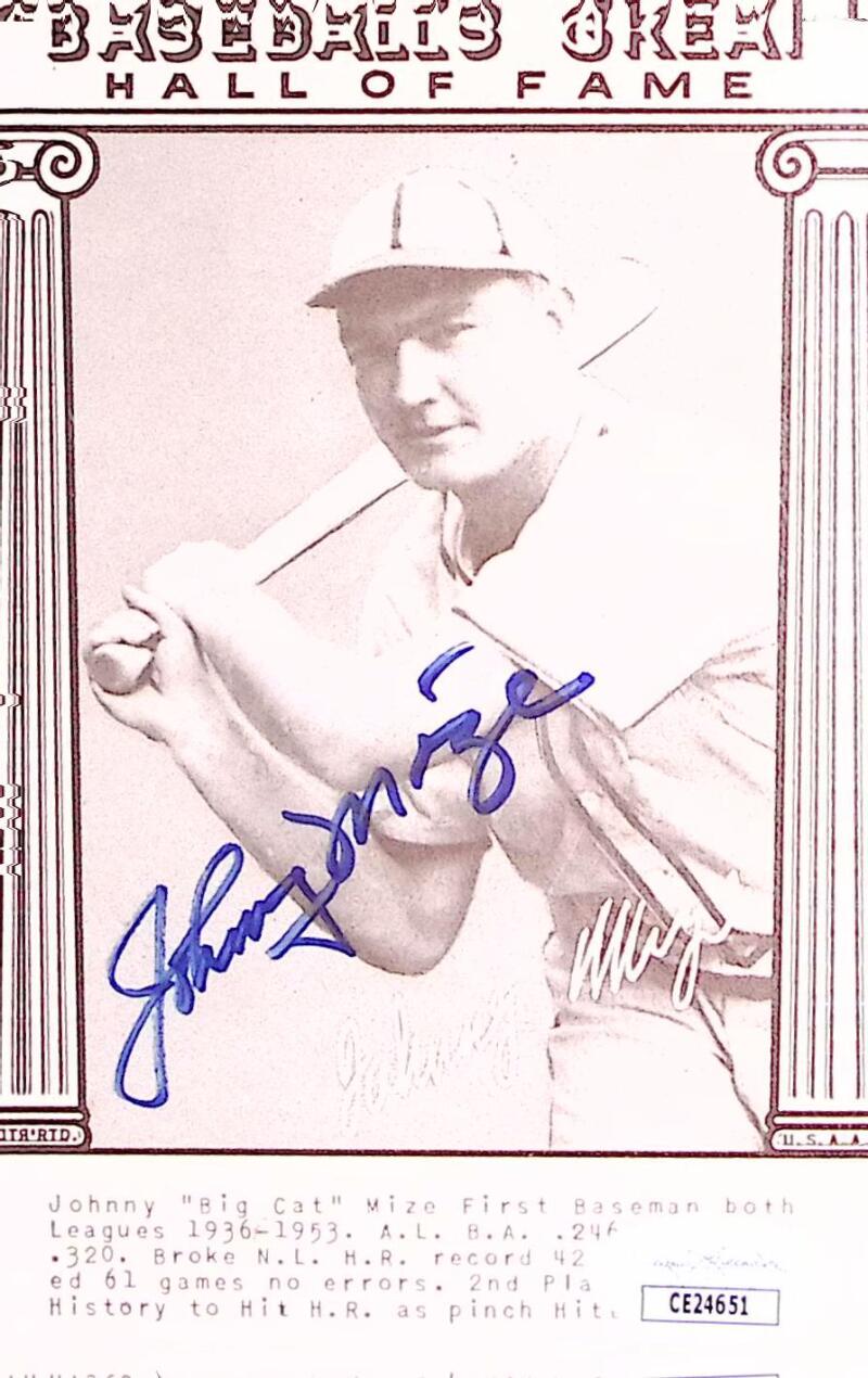 Johnny Mize Cardinals Signed Autographed 3.5x5.5 Photo Card JSA Authentic Image 1