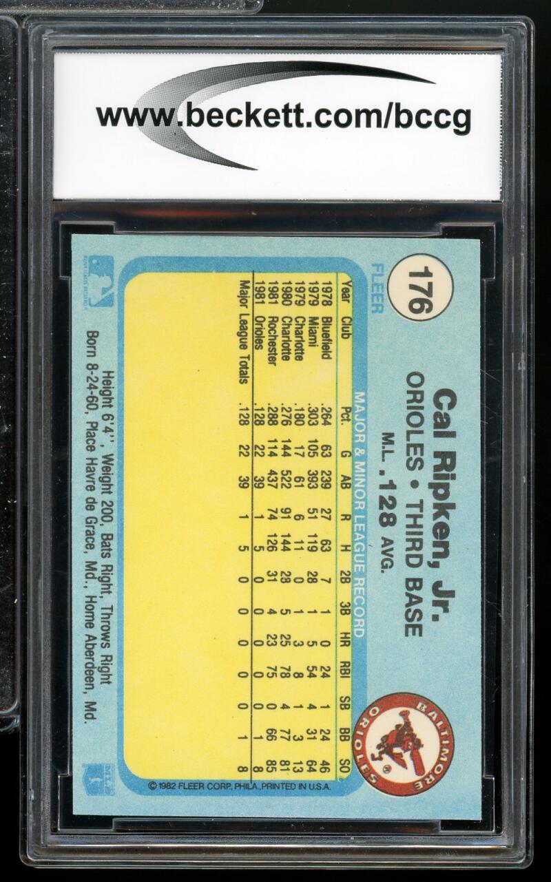 1982 Fleer #176 Cal Ripken Jr Rookie Card BGS BCCG 9 Near Mint+ Image 2