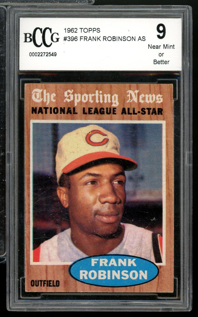 1962 Topps #396 Frank Robinson AS Card BGS BCCG 9 Near Mint+ Image 1