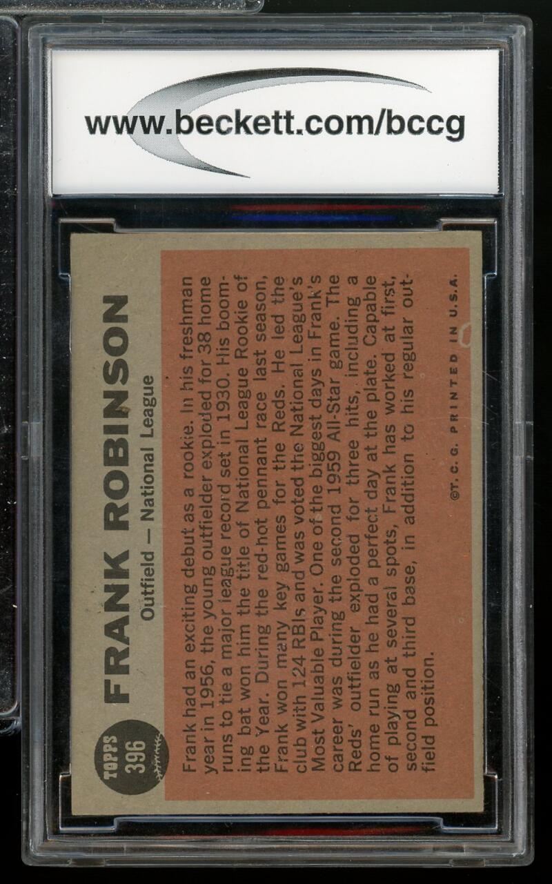 1962 Topps #396 Frank Robinson AS Card BGS BCCG 9 Near Mint+ Image 2
