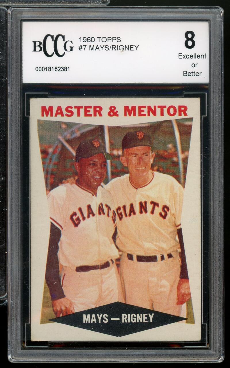1960 Topps #7 Willie Mays/Bill Rigney Card BGS BCCG 8 Excellent+ Image 1