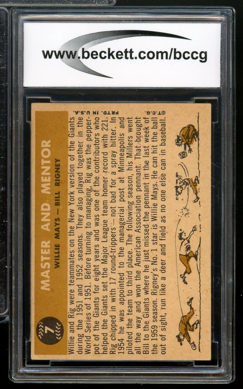 1960 Topps #7 Willie Mays/Bill Rigney Card BGS BCCG 8 Excellent+ Image 2