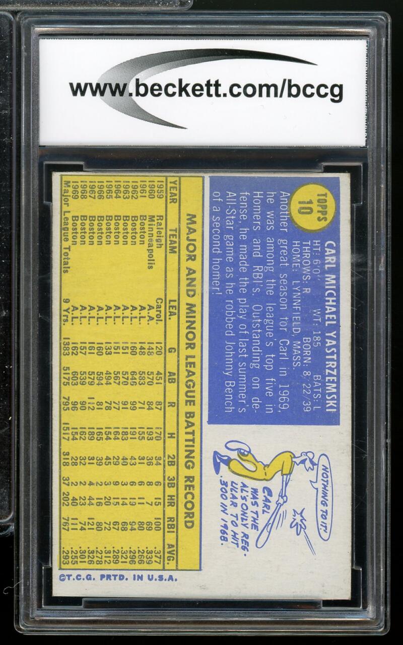 1970 Topps #10 Carl Yastrzemski Card BGS BCCG 8 Excellent+ Image 2