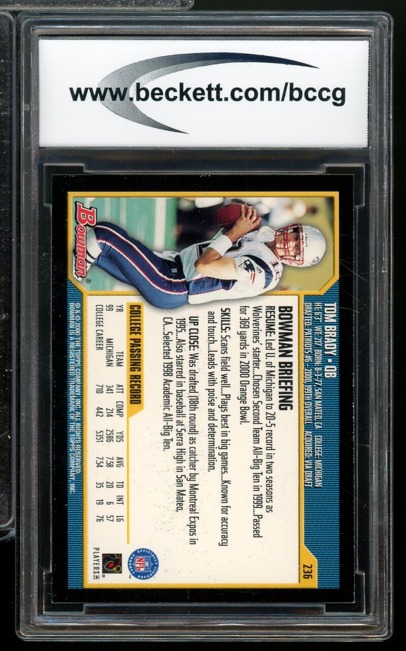 2000 Bowman #236 Tom Brady Rookie Card BGS BCCG 8 Excellent+ Image 2