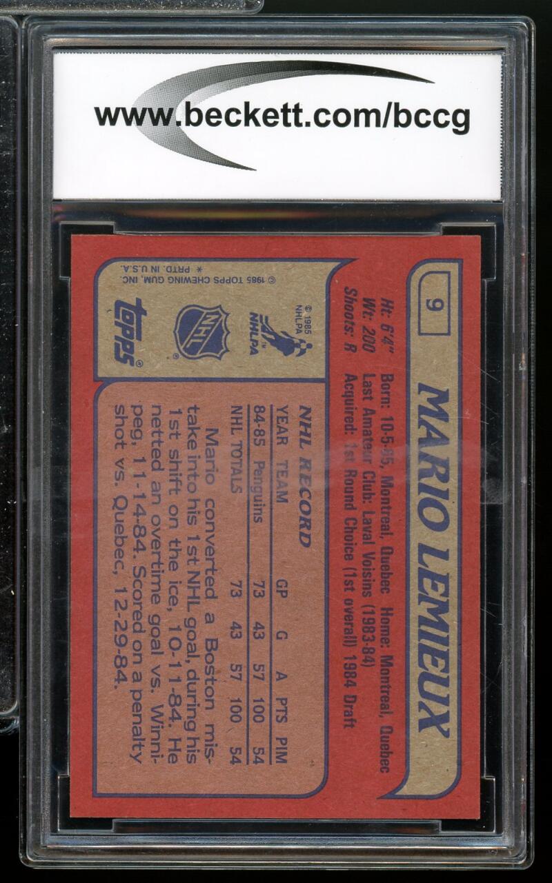 1985-86 Topps #9 Mario Lemieux Rookie Card BGS BCCG 10 Mint+ Image 2