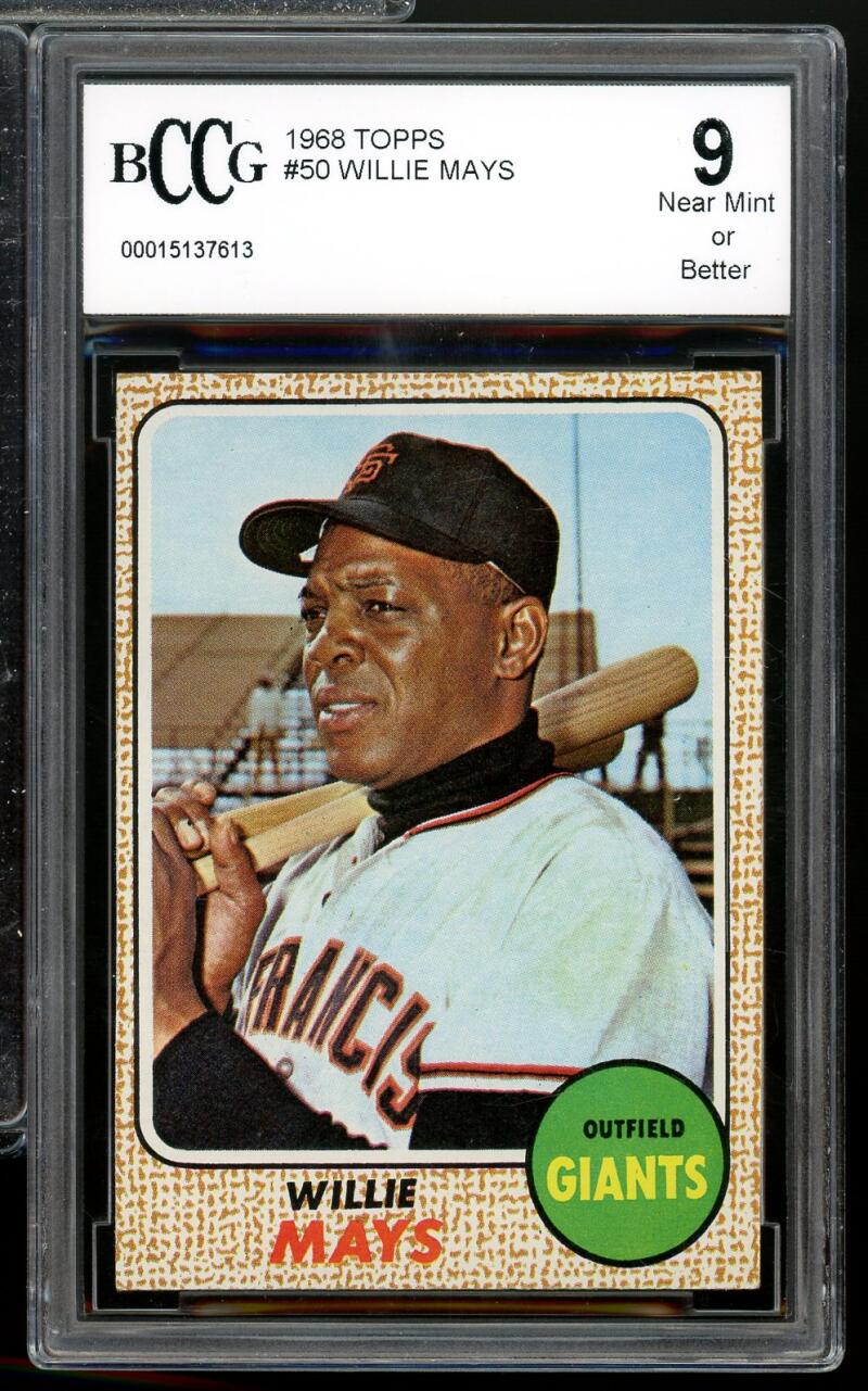 1968 Topps #50 Willie Mays Card BGS BCCG 9 Near Mint+ Image 1