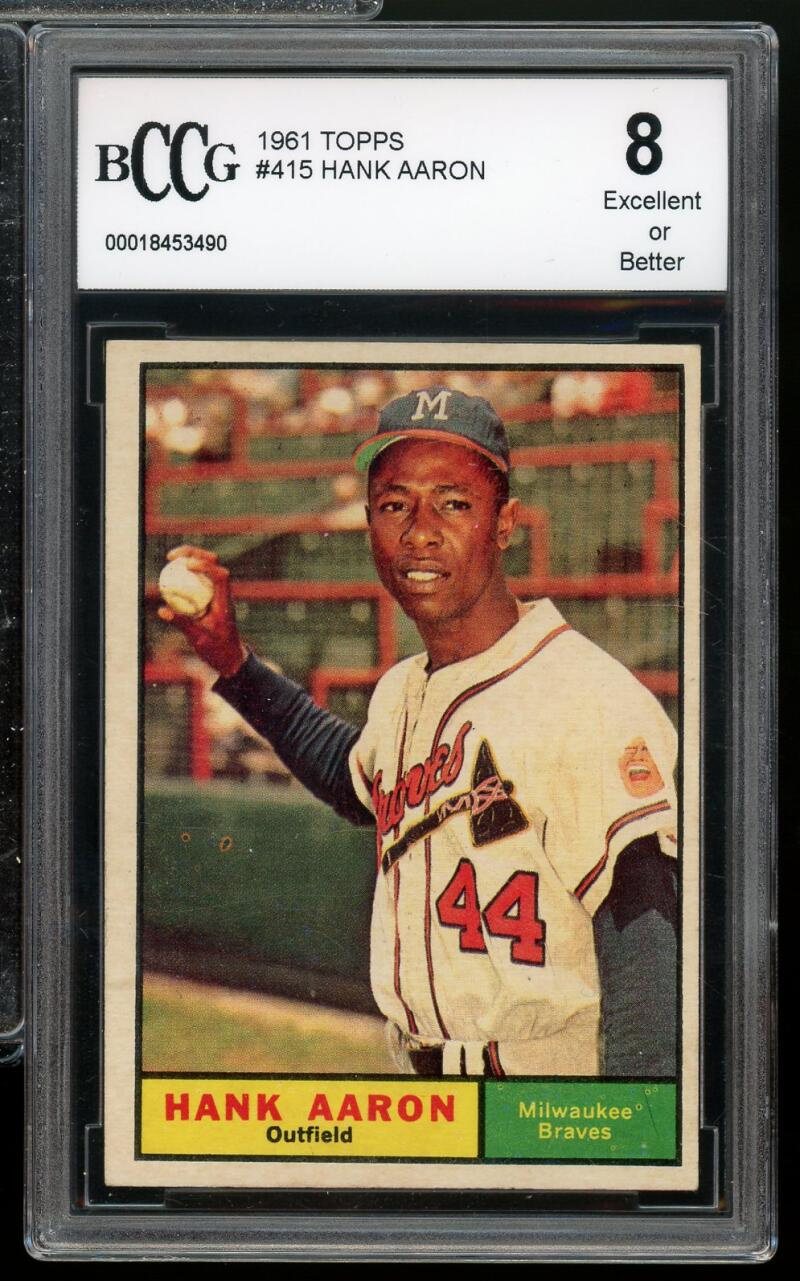 1961 Topps #415 Hank Aaron Card BGS BCCG 8 Excellent+ Image 1