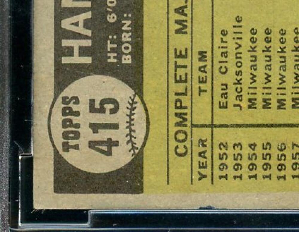 1961 Topps #415 Hank Aaron Card BGS BCCG 8 Excellent+ Image 9