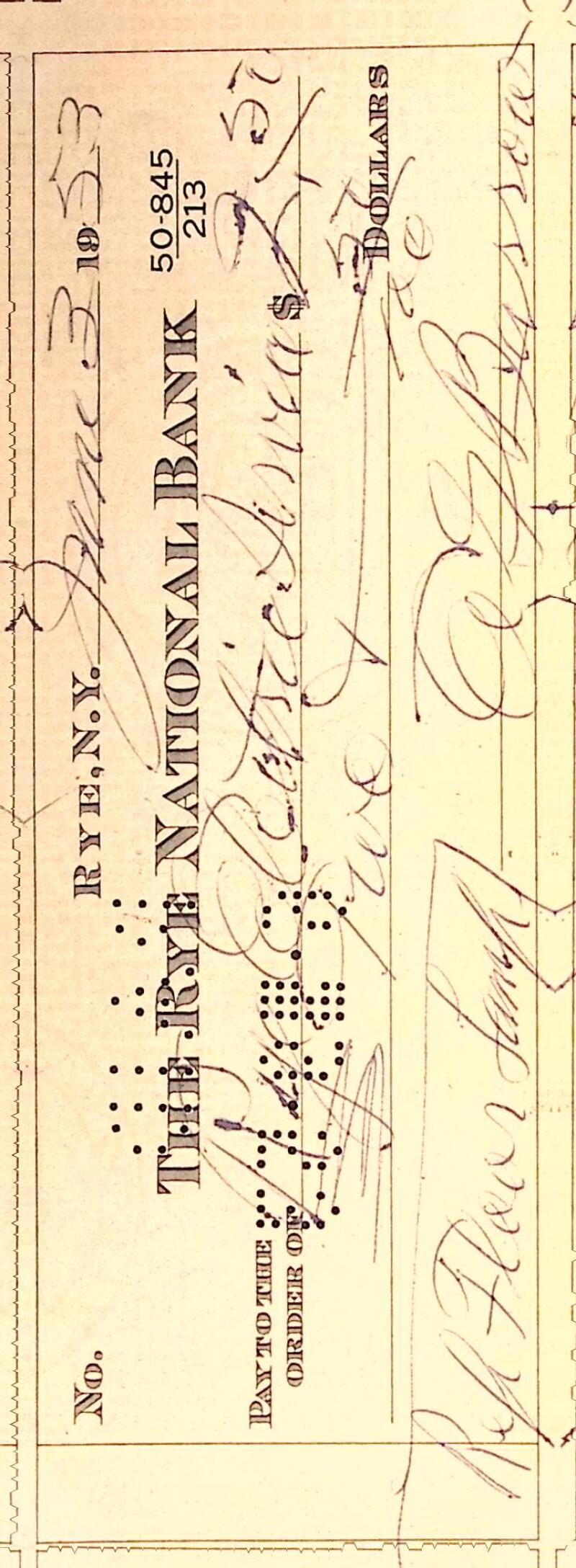 Ed Barrow Red Sox Signed Autographed Rye National Bank Check JSA Authentic Image 1