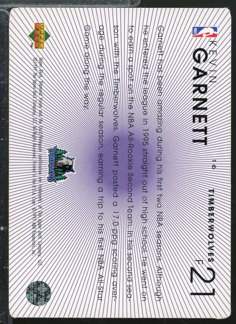 Kevin Garnett Card 1997-98 Upper Deck Diamond Vision #16  Image 2