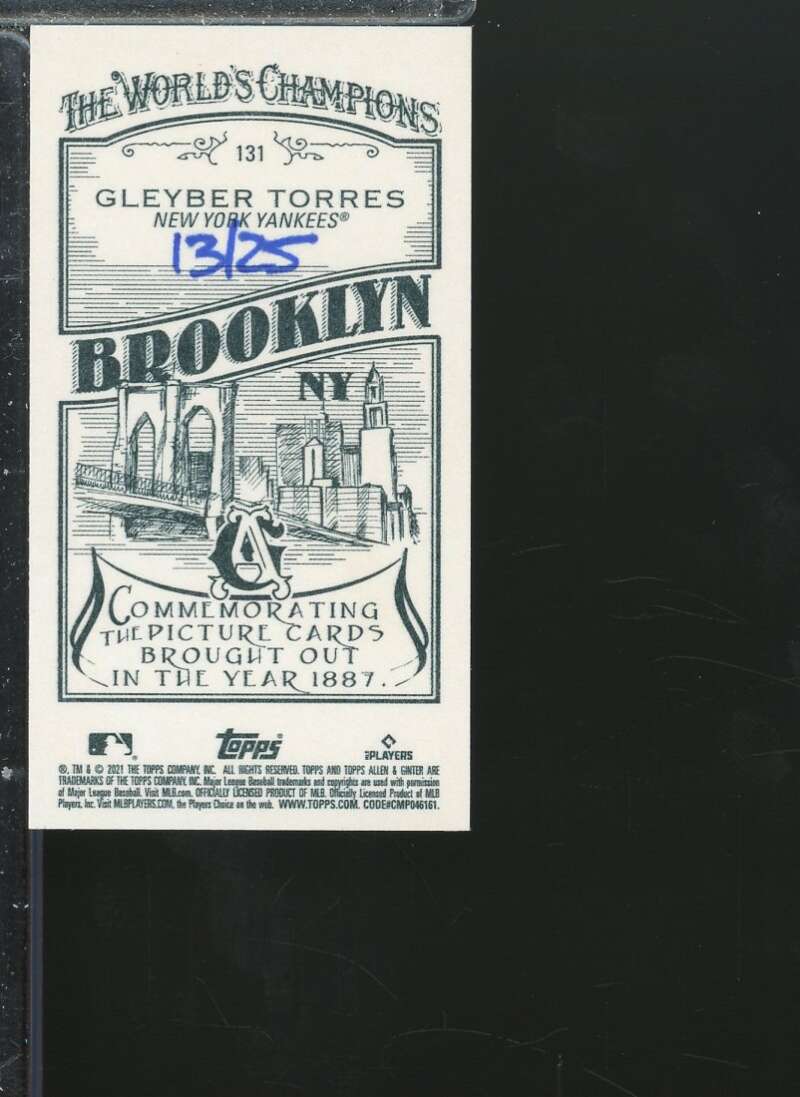Gleyber Torres Card 2021 Topps Allen and Ginter Mini Brooklyn Back (13/25) #131  Image 2