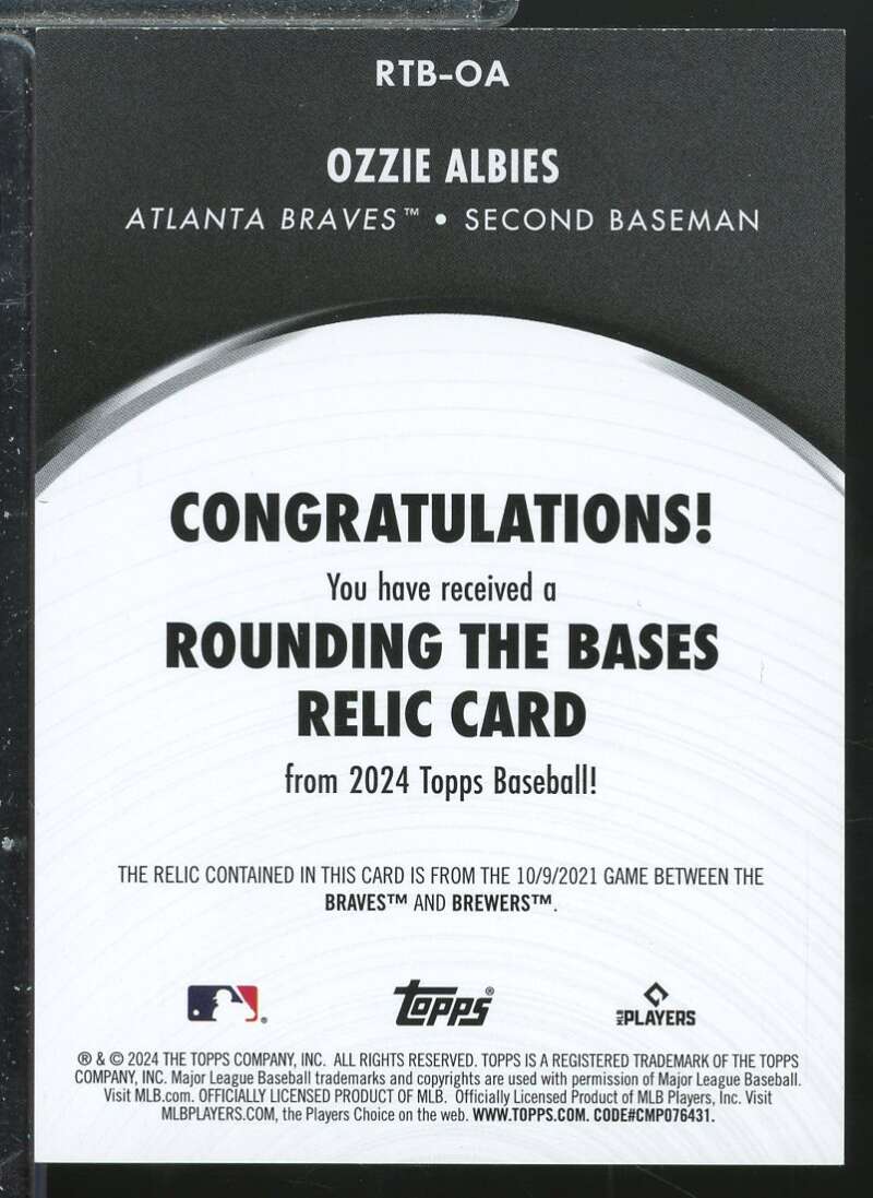 Ozzie Albies Card 2024 Topps Rounding the Bases Relics Black #RTBOA  Image 2
