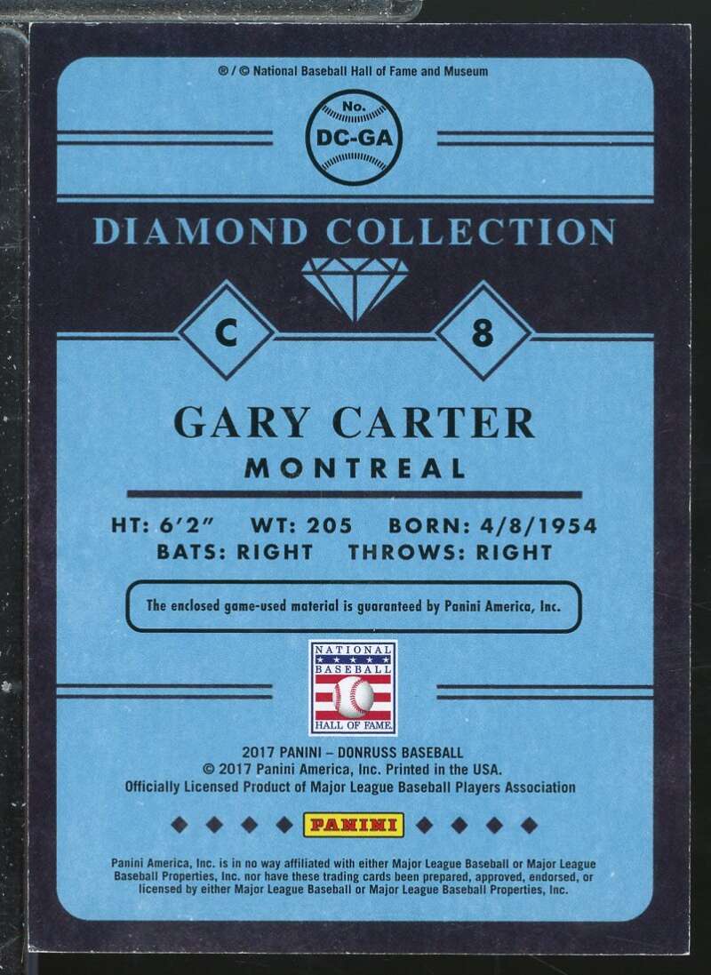 Gary Carter Card 2017 Donruss Diamond Collection Memorabilia #DCGC  Image 2