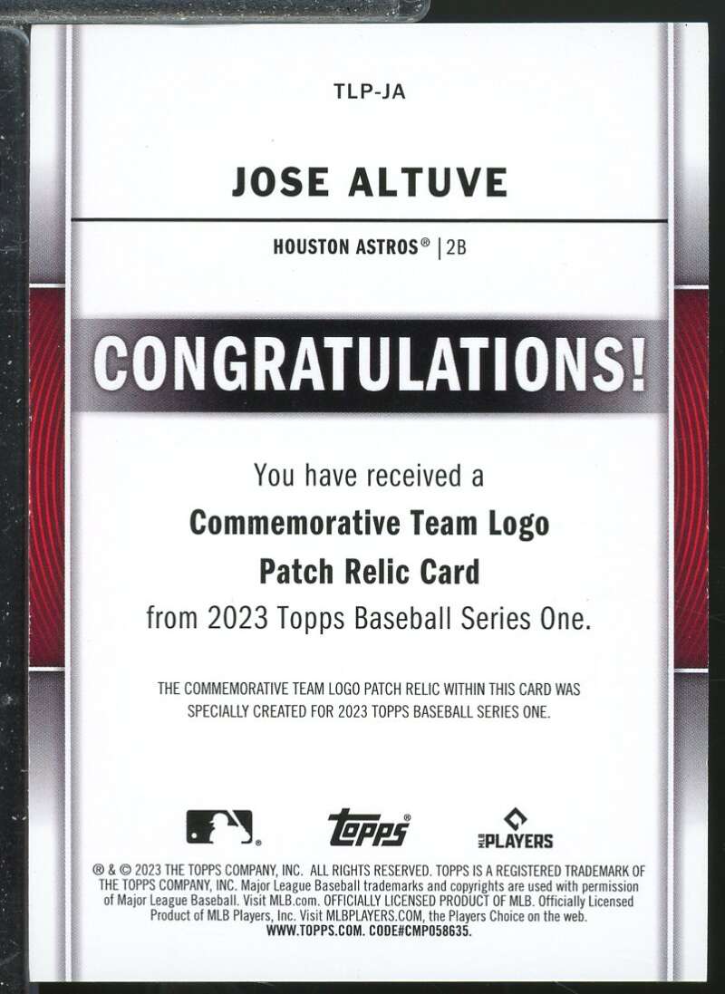 Jose Altuve Card 2023 Topps Team Logo Commemorative Patch #TLPJA  Image 2