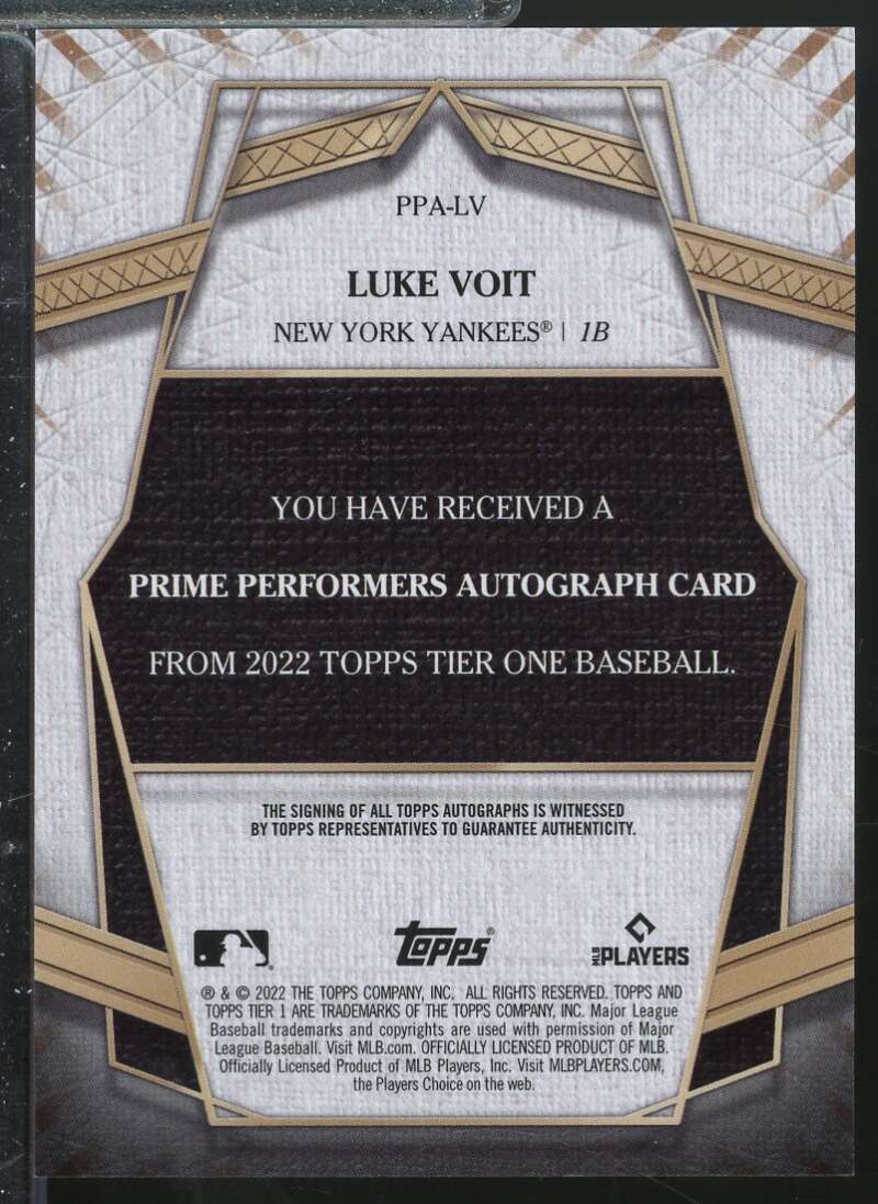 Luke Voit Card 2022 Topps Tier One Prime Performers Autographs #PPALV  Image 2