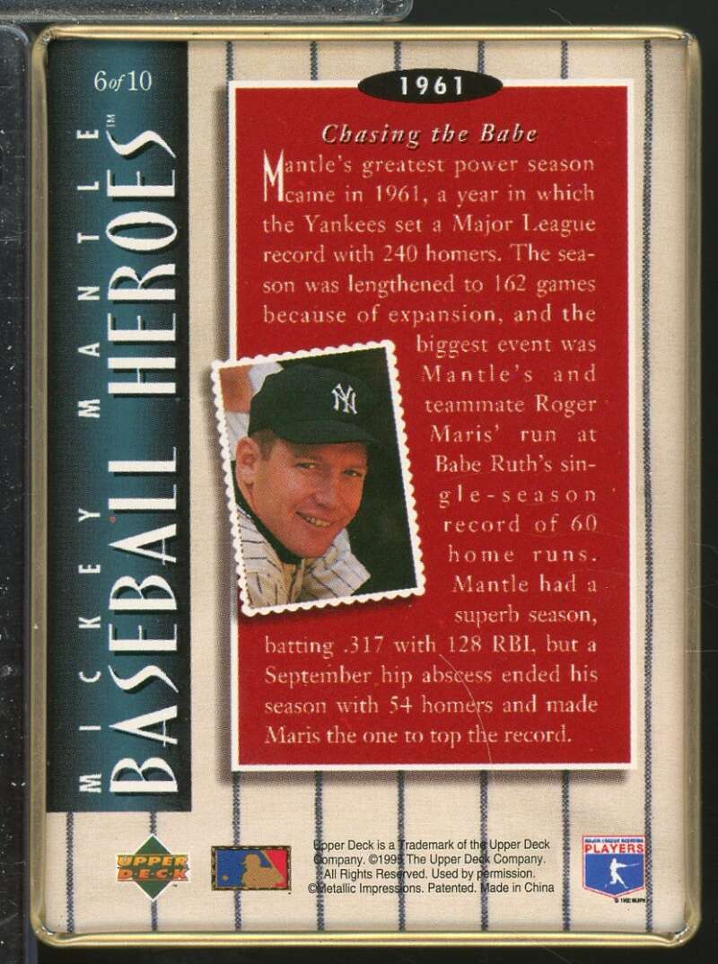 Mickey Mantle /1961 Chasing the Babe 1995 Upper Deck Metallic Impressions #6  Image 2