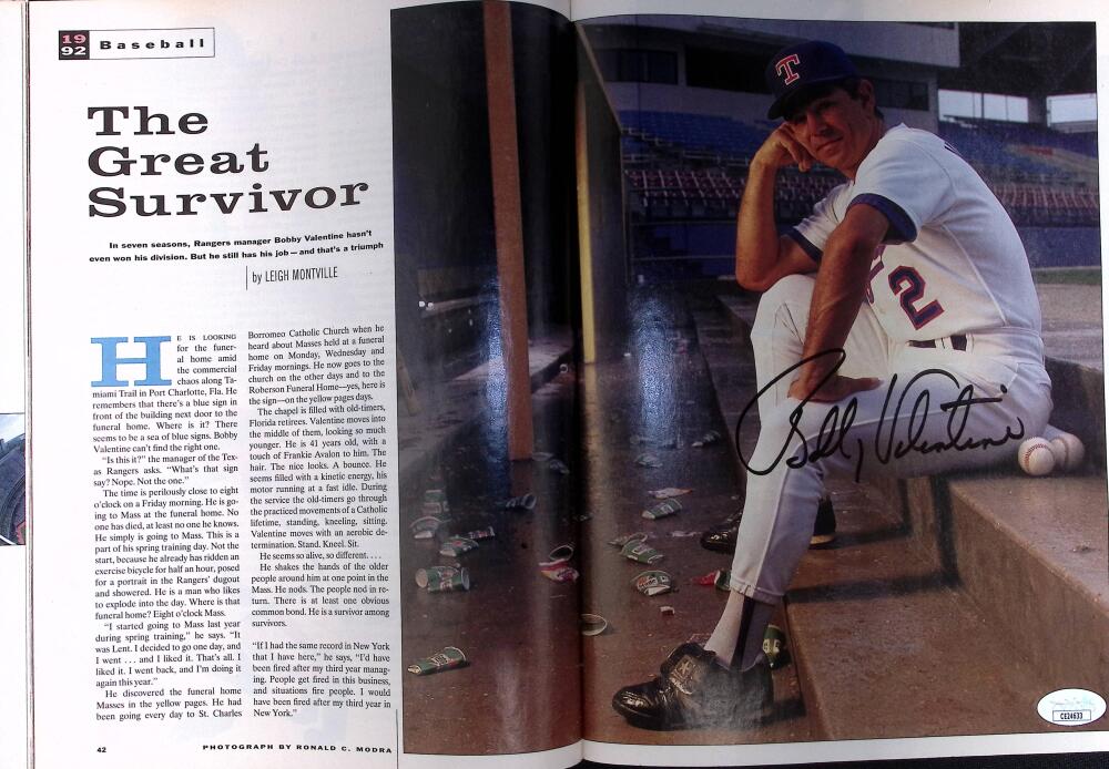 Bobby Valentine Rangers Sign Autograph Sports Illustrated Magazine JSA Authentic Image 1