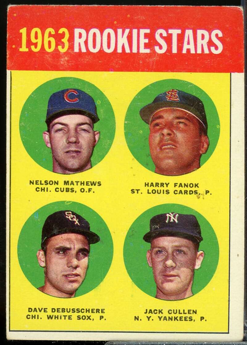 Rookie Stars /Mathews RC/Fanok RC/Cullen RC/DeBusschere RC Card 1963 Topps #54B  Image 1