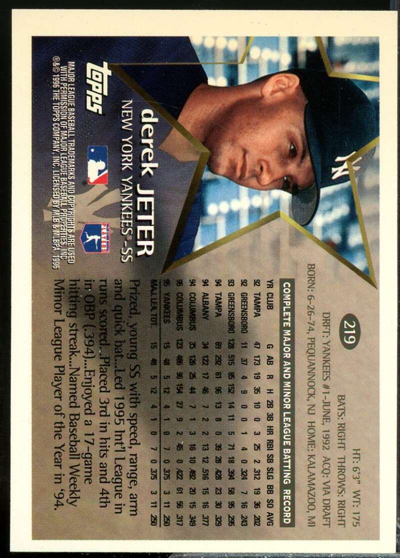 Derek Jeter Future Star Card 1996 Topps #219  Image 2