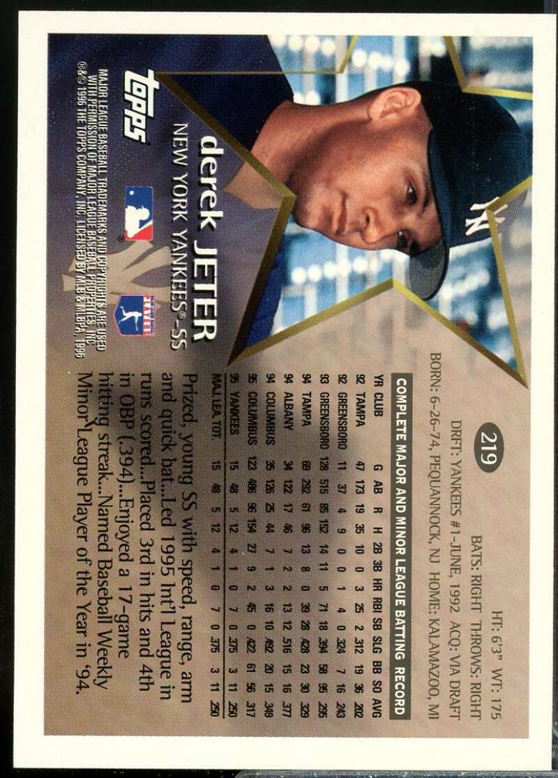 Derek Jeter Future Star Card 1996 Topps #219  Image 2