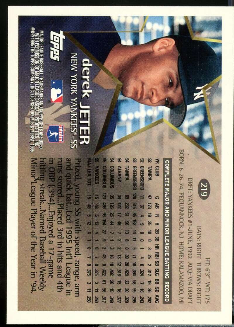 Derek Jeter Future Star Card 1996 Topps #219  Image 2
