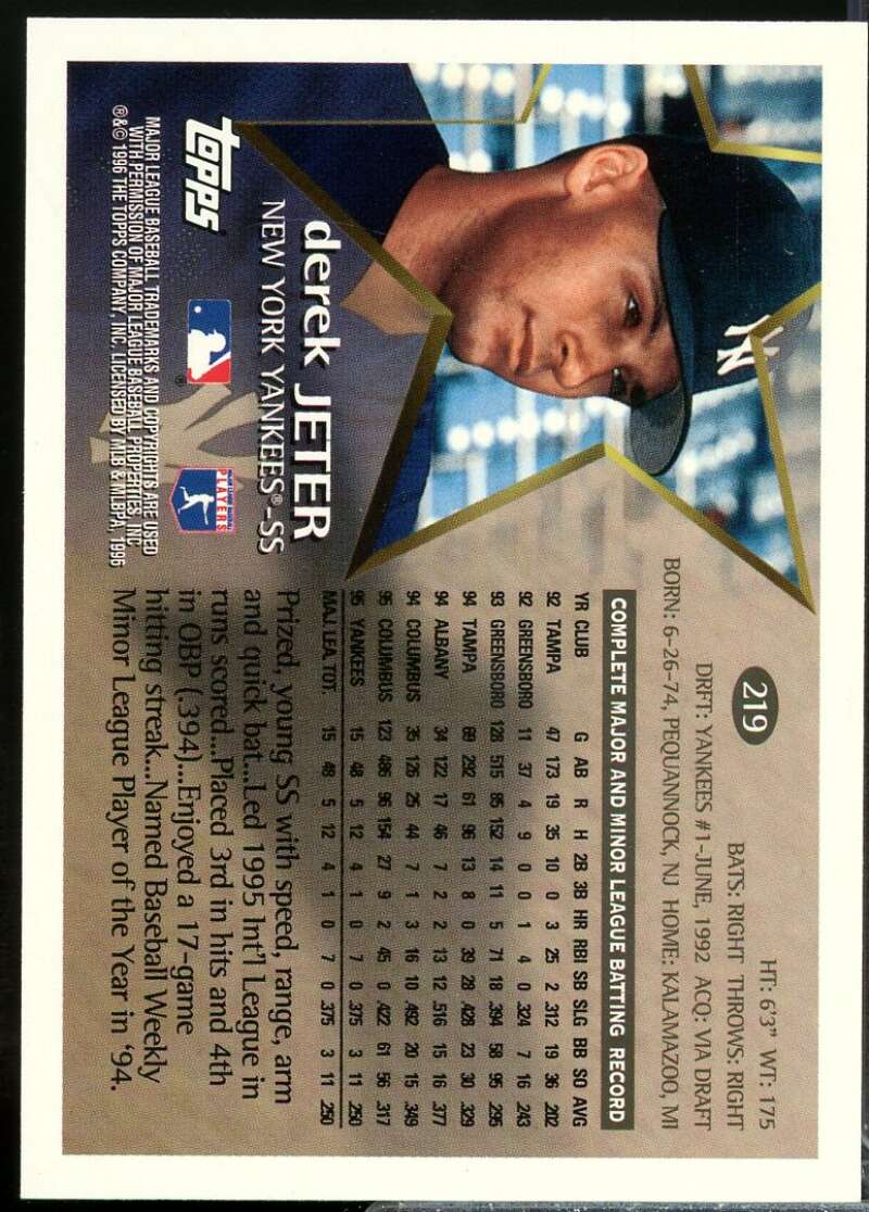 Derek Jeter Future Star Card 1996 Topps #219  Image 2