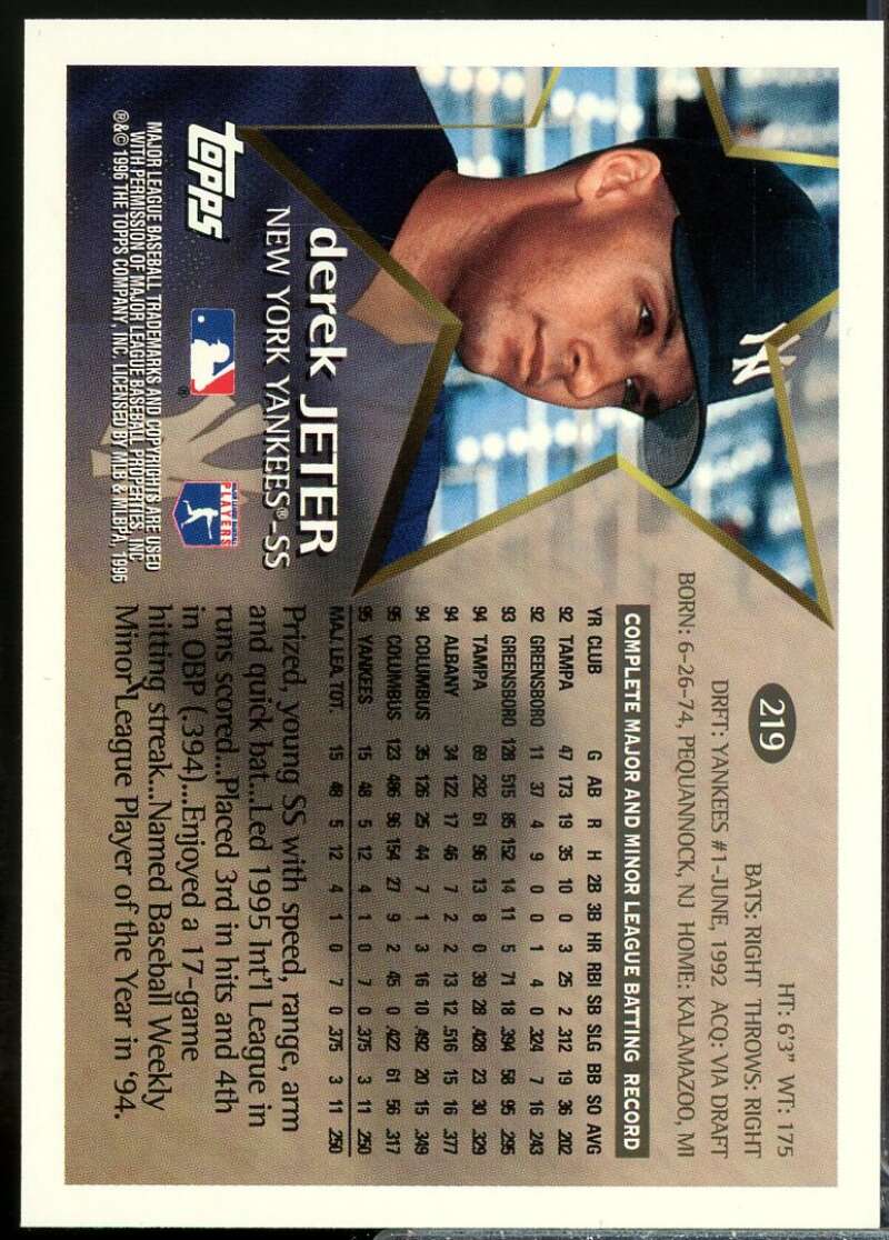 Derek Jeter Future Star Card 1996 Topps #219  Image 2