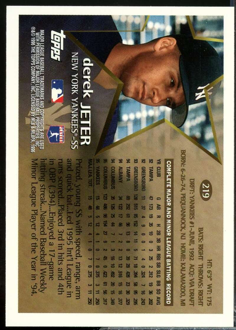 Derek Jeter Future Star Card 1996 Topps #219  Image 2