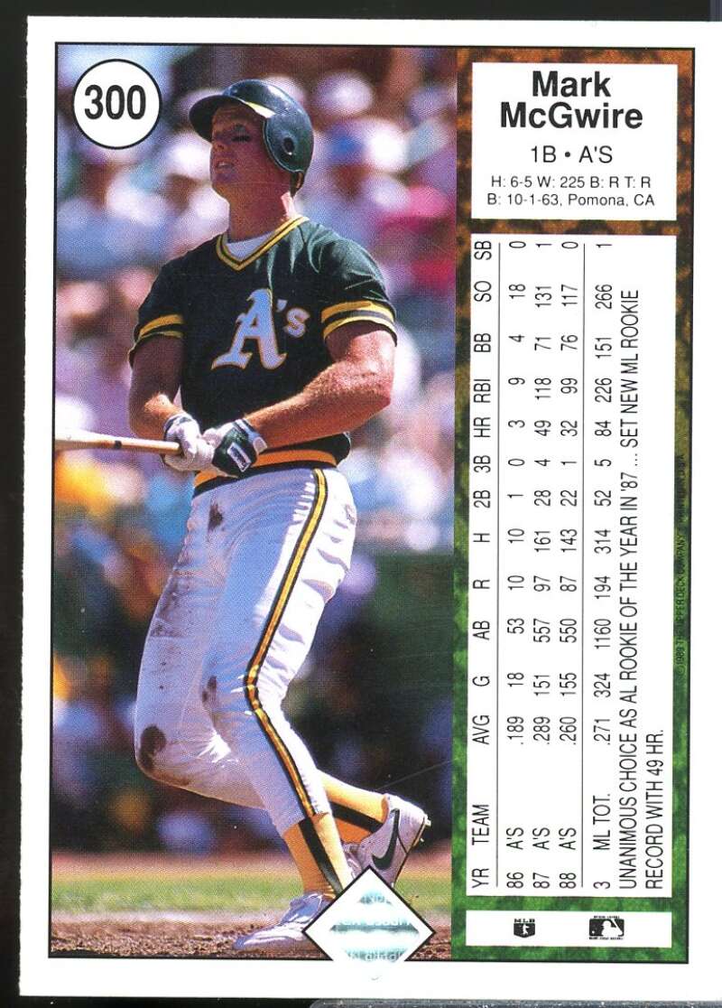 Mark McGwire Card 1989 Upper Deck #300  Image 2