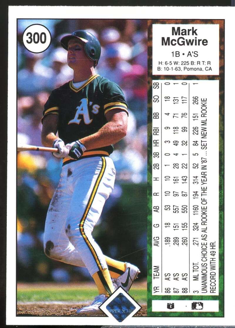 Mark McGwire Card 1989 Upper Deck #300  Image 2