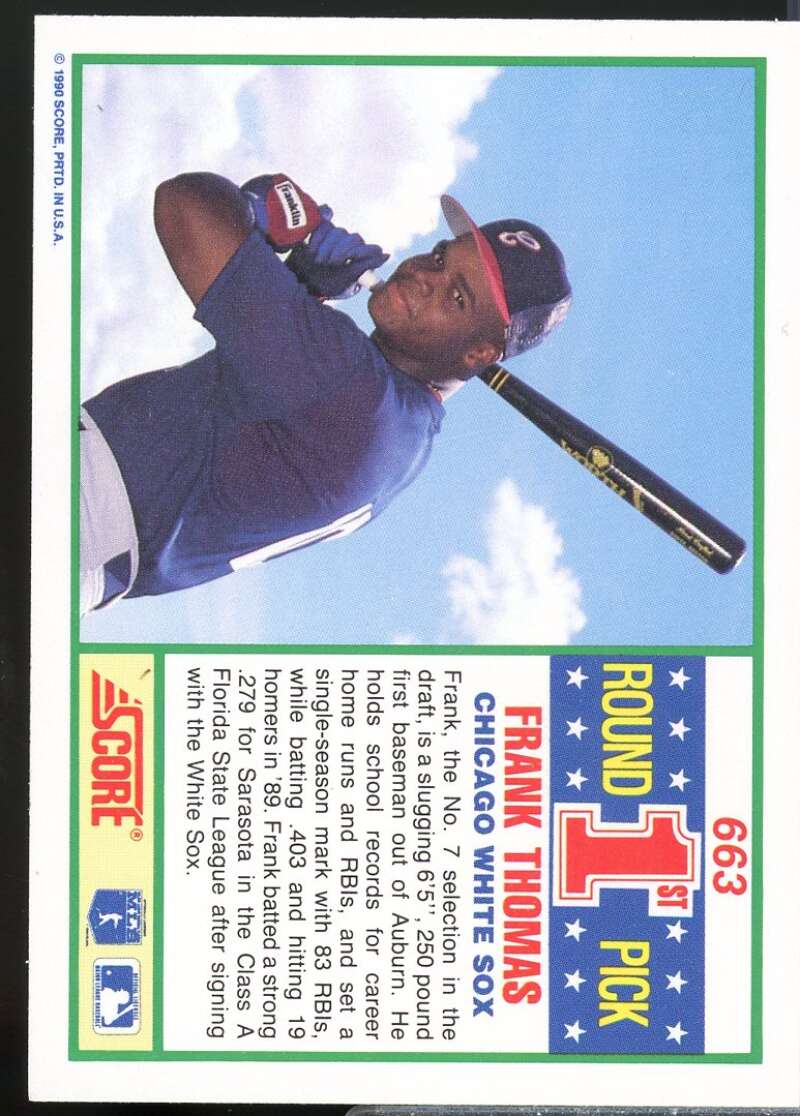 Frank Thomas Rookie Card 1990 Score #663  Image 2