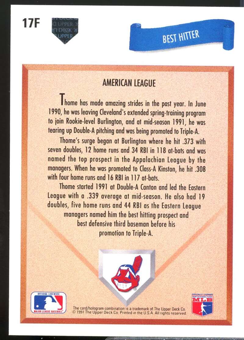 Jim Thome Rookie Card 1991 Upper Deck Final Edition #17F  Image 2