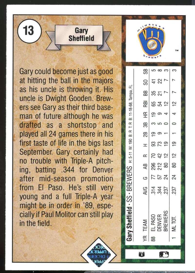 Gary Sheffield Rookie Card 1989 Upper Deck #13  Image 2