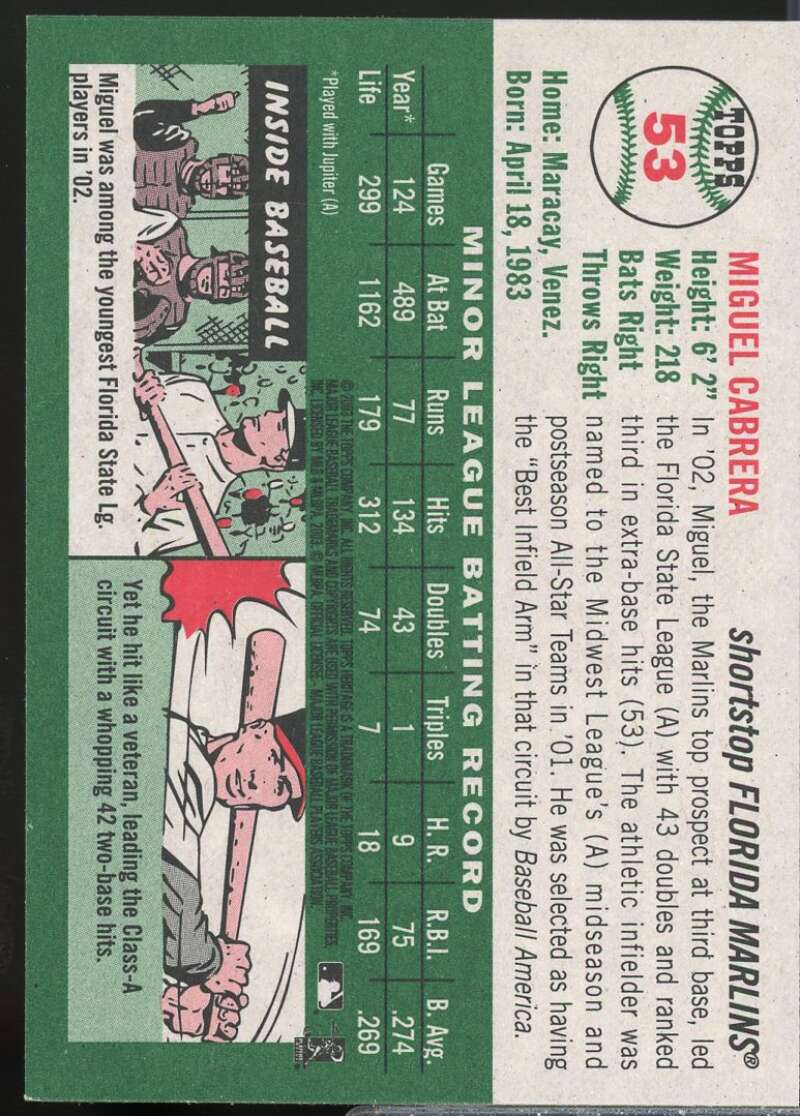 Miguel Cabrera Card 2003 Topps Heritage #53  Image 2