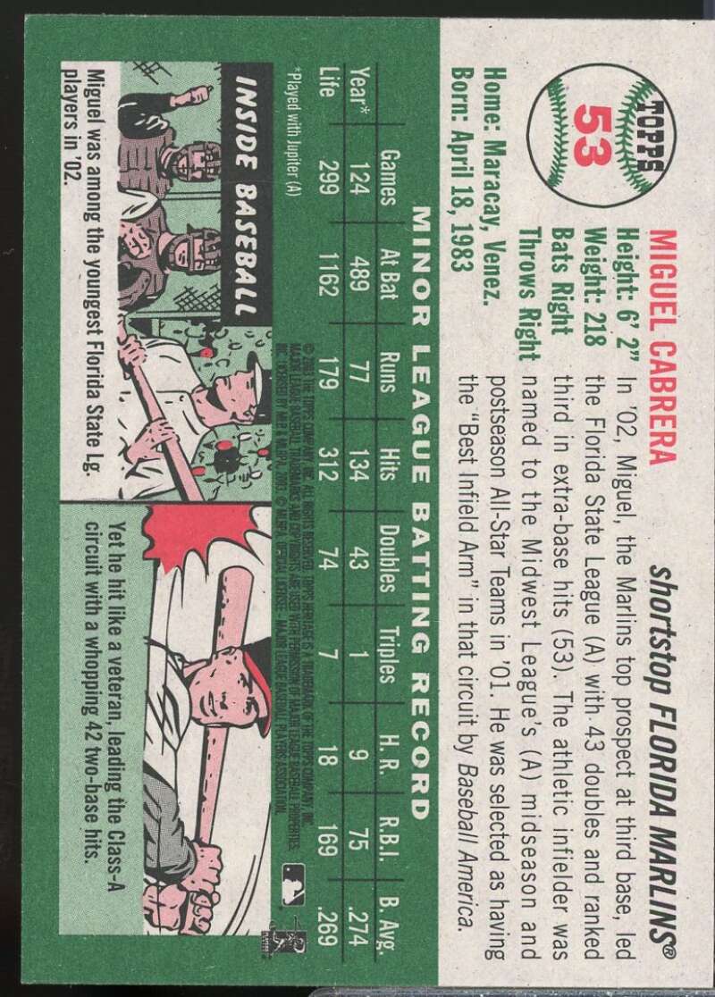Miguel Cabrera Card 2003 Topps Heritage #53  Image 2